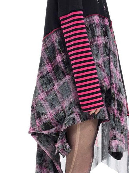 PINKSPINK Black Reworked Stripe T Mesh Irregular Women's Cotton Casual Midi Dresses