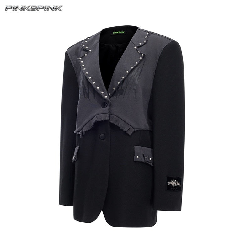 PINKSPINK_Black_Rivet_Studded_Distressed_Remake_Oversized_Rock_Women's_Blazers_895436606992_MISSTT