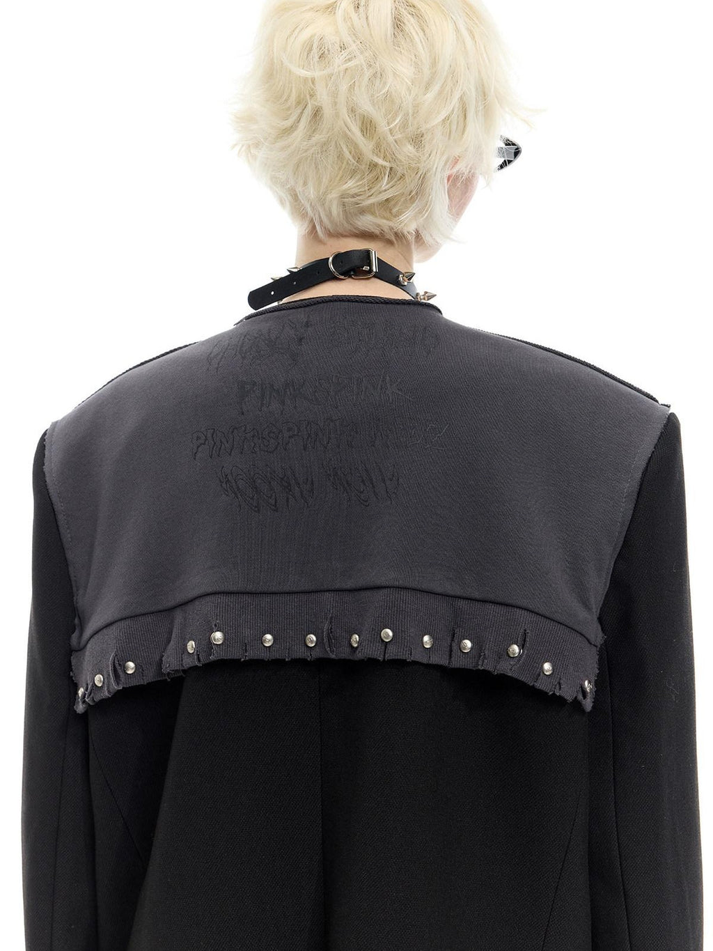 PINKSPINK Black Rivet Studded Distressed Remake Oversized Rock Women's Blazers