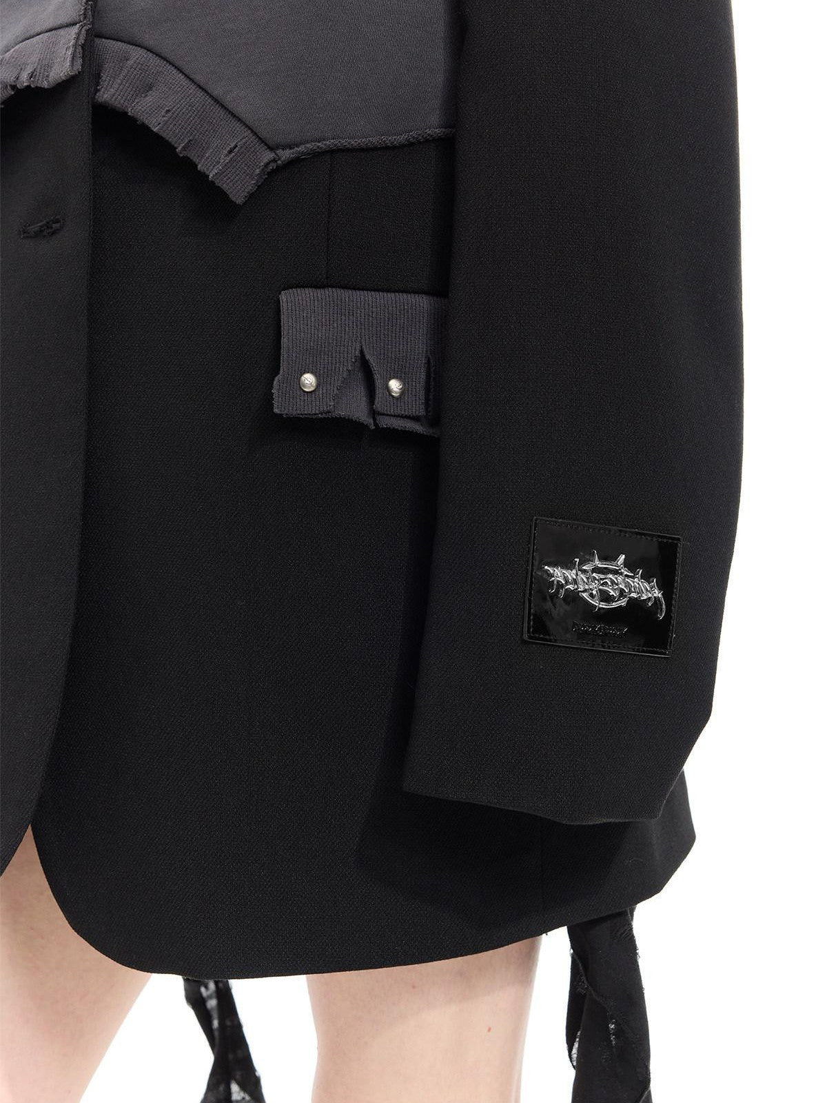 PINKSPINK Black Rivet Studded Distressed Remake Oversized Rock Women's Blazers