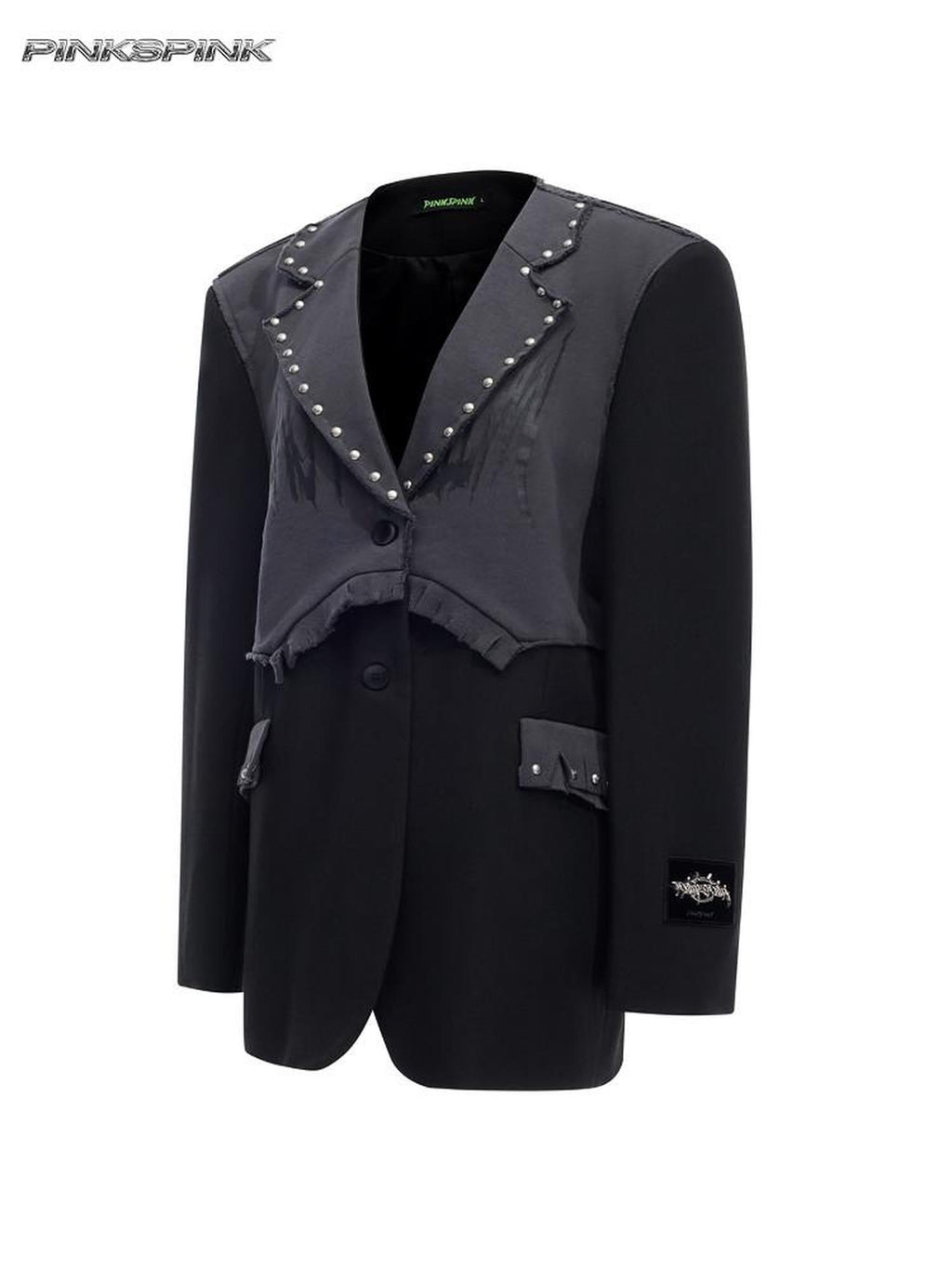 PINKSPINK Black Rivet Studded Distressed Remake Oversized Rock Women's Blazers