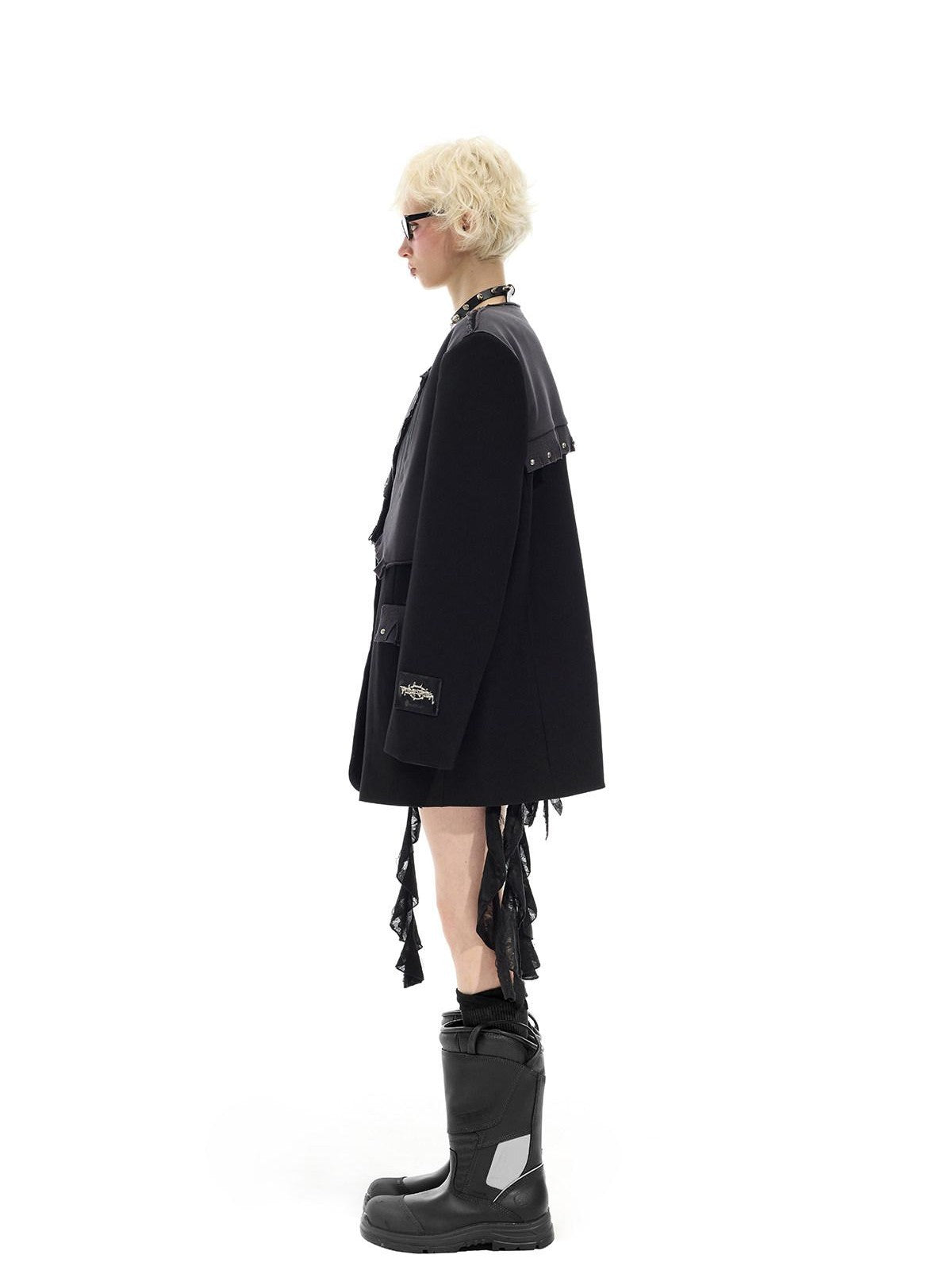PINKSPINK Black Rivet Studded Distressed Remake Oversized Rock Women's Blazers