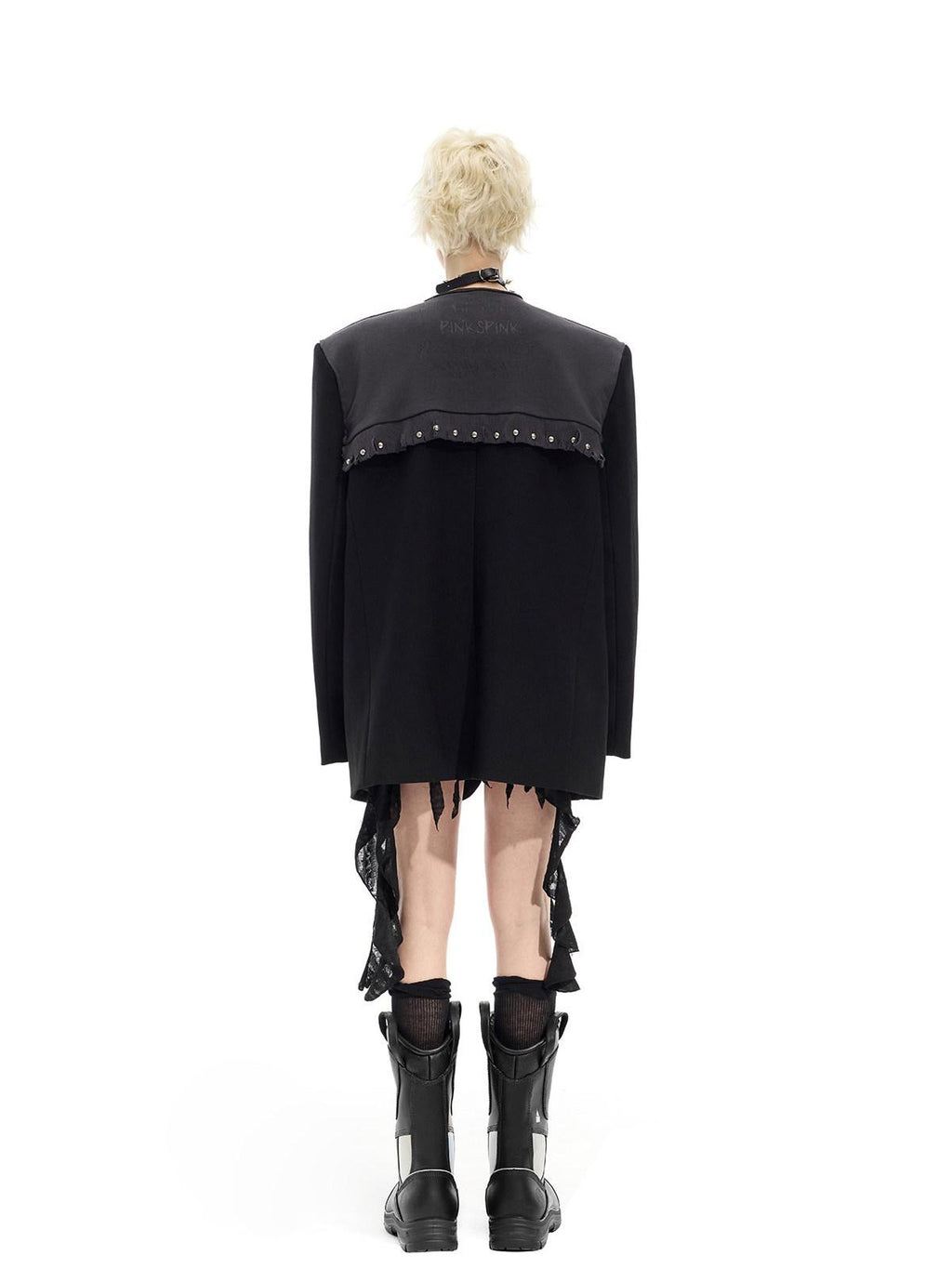 PINKSPINK Black Rivet Studded Distressed Remake Oversized Rock Women's Blazers