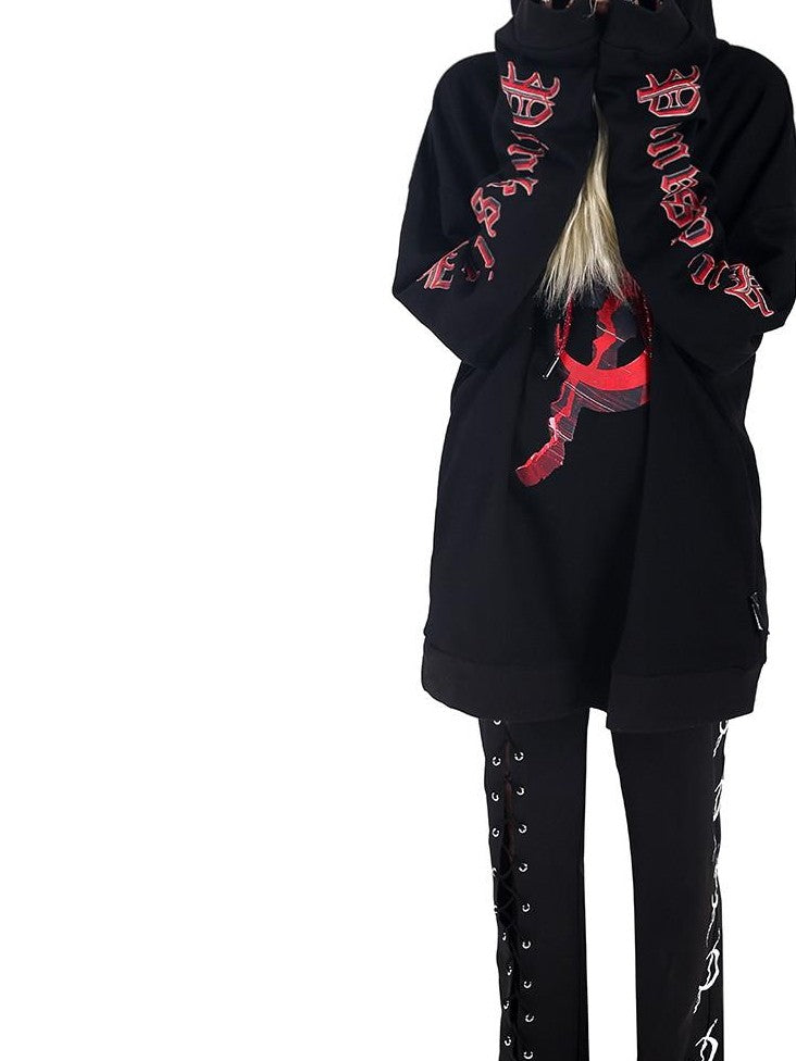 PINKSPINK Black Sexy Lace Up Avant Garde Natural Waist Casual Women's Straight-leg Pants