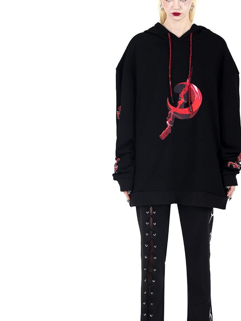 PINKSPINK Black Sexy Lace Up Avant Garde Natural Waist Casual Women's Straight-leg Pants