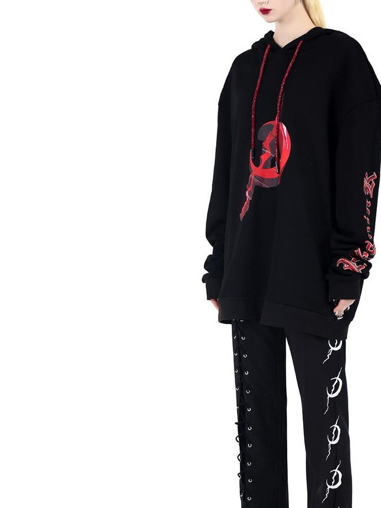 PINKSPINK Black Sexy Lace Up Avant Garde Natural Waist Casual Women's Straight-leg Pants