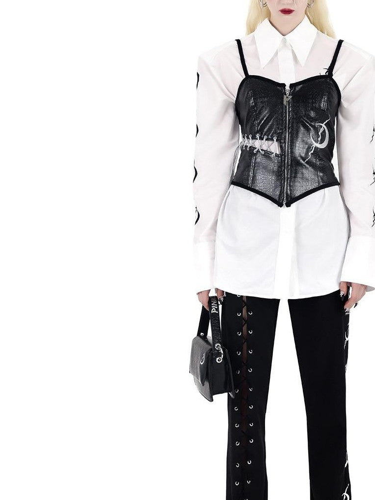 PINKSPINK Black Sexy Lace Up Avant Garde Natural Waist Casual Women's Straight-leg Pants