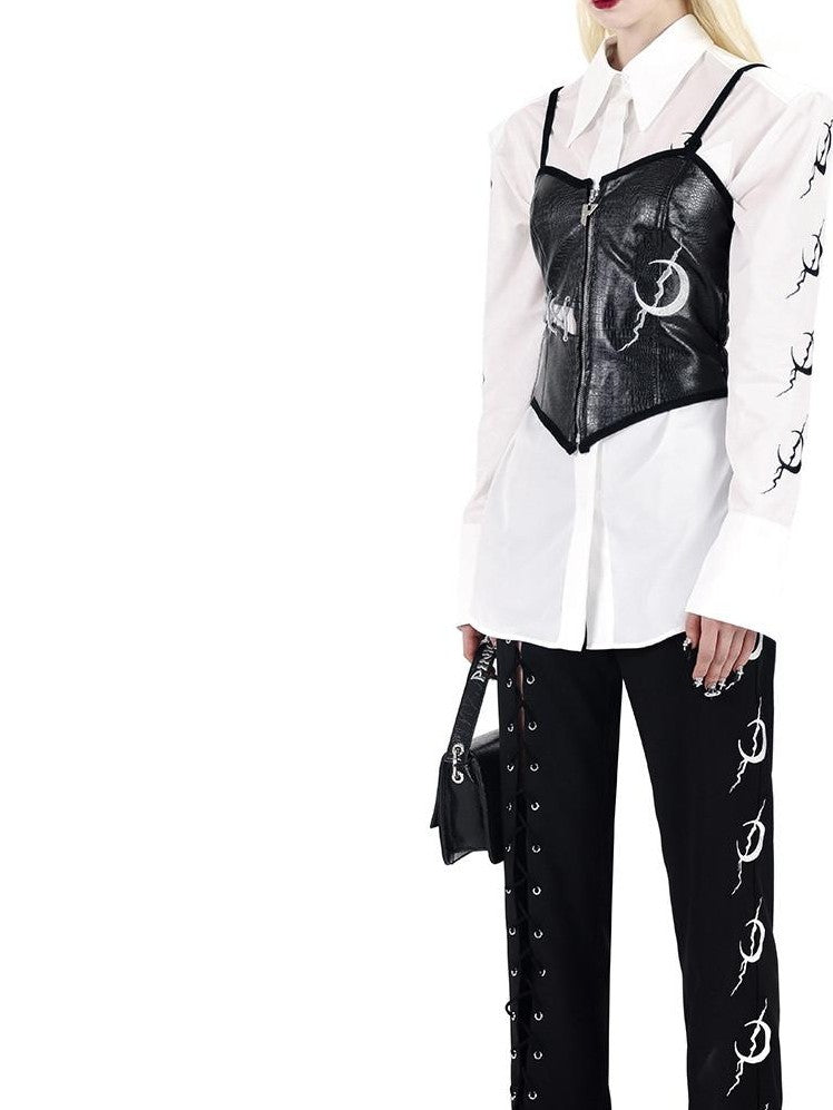 PINKSPINK Black Sexy Lace Up Avant Garde Natural Waist Casual Women's Straight-leg Pants