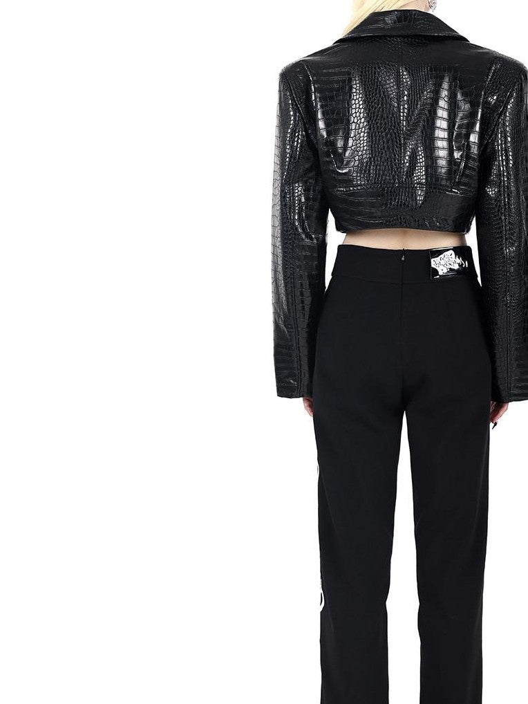 PINKSPINK Black Sexy Lace Up Avant Garde Natural Waist Casual Women's Straight-leg Pants