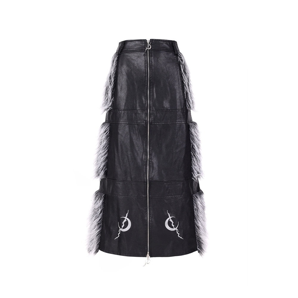 PINKSPINK_Black_Silver_Fur_Reversible_Panelled_Double_Zip_Women's_Faux_A-line_Skirts_744925488041_MISSTT