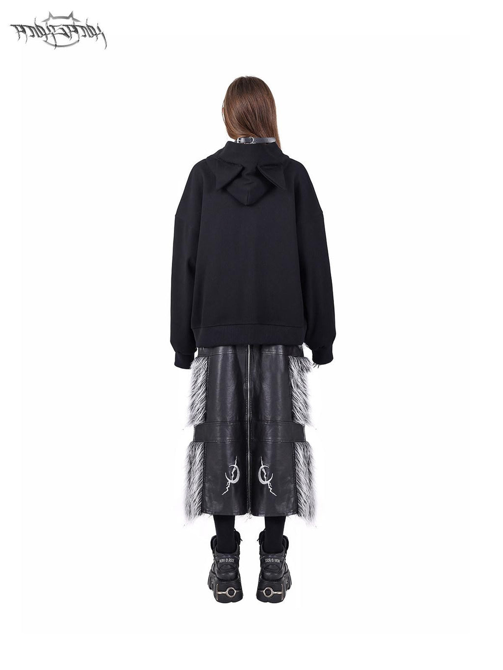PINKSPINK Black Silver Fur Reversible Panelled Double Zip Women's Faux A-line Skirts