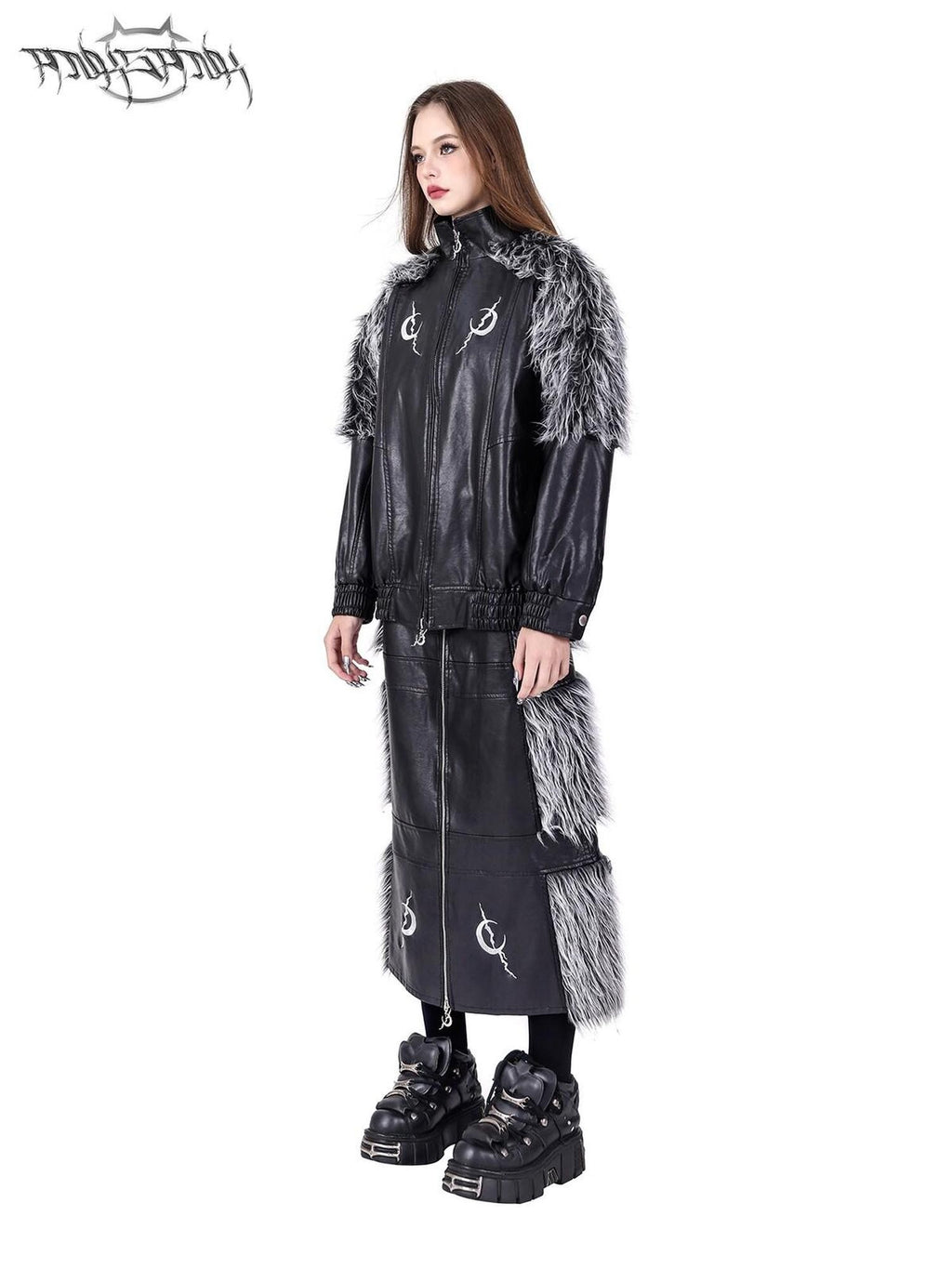 PINKSPINK Black Silver Fur Reversible Panelled Double Zip Women's Faux A-line Skirts