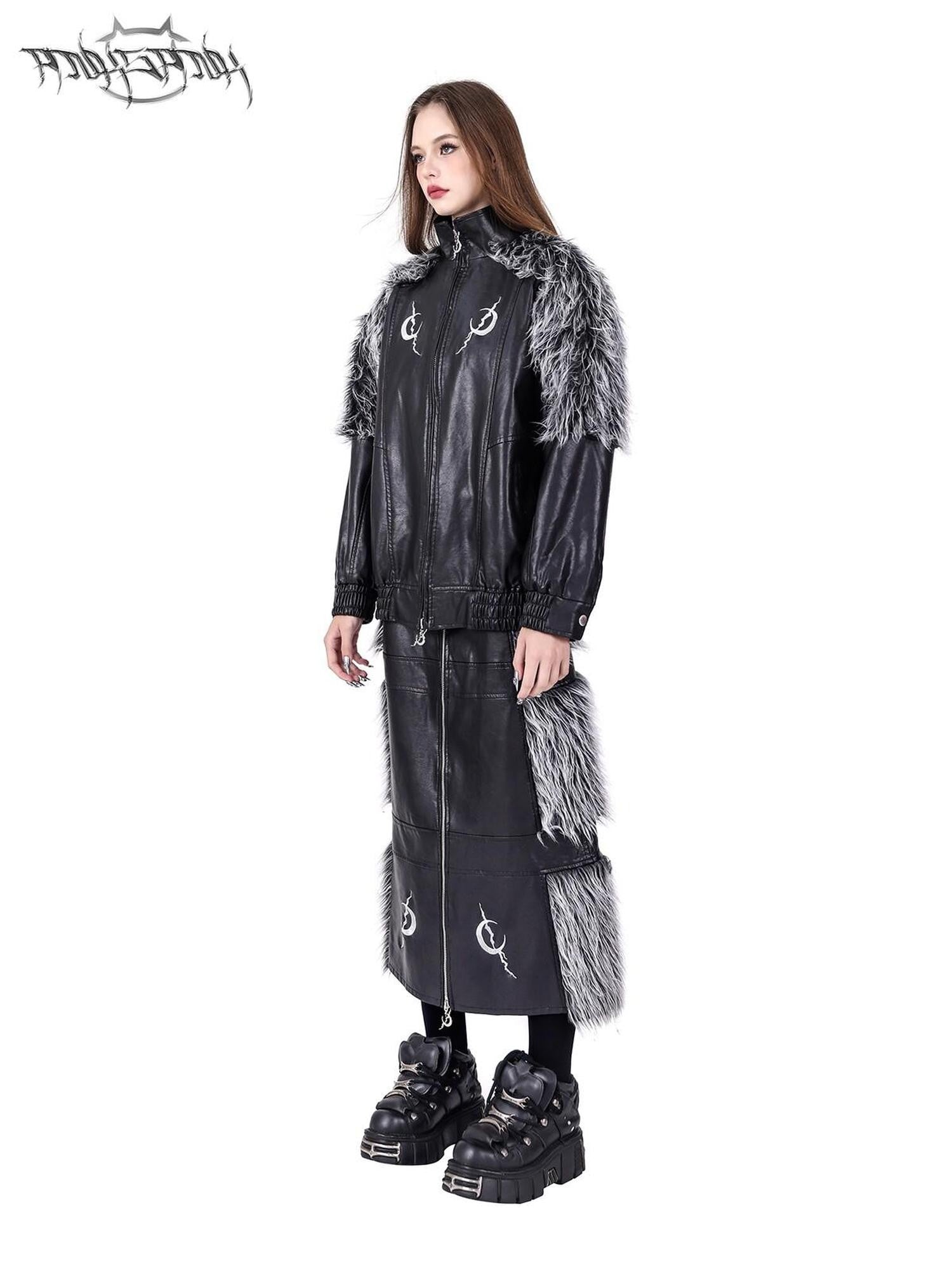 PINKSPINK Black Silver Fur Reversible Panelled Double Zip Women's Faux A-line Skirts