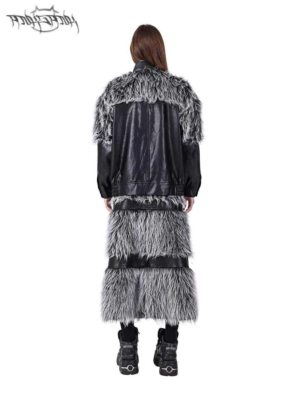 PINKSPINK Black Silver Fur Reversible Panelled Double Zip Women's Faux A-line Skirts