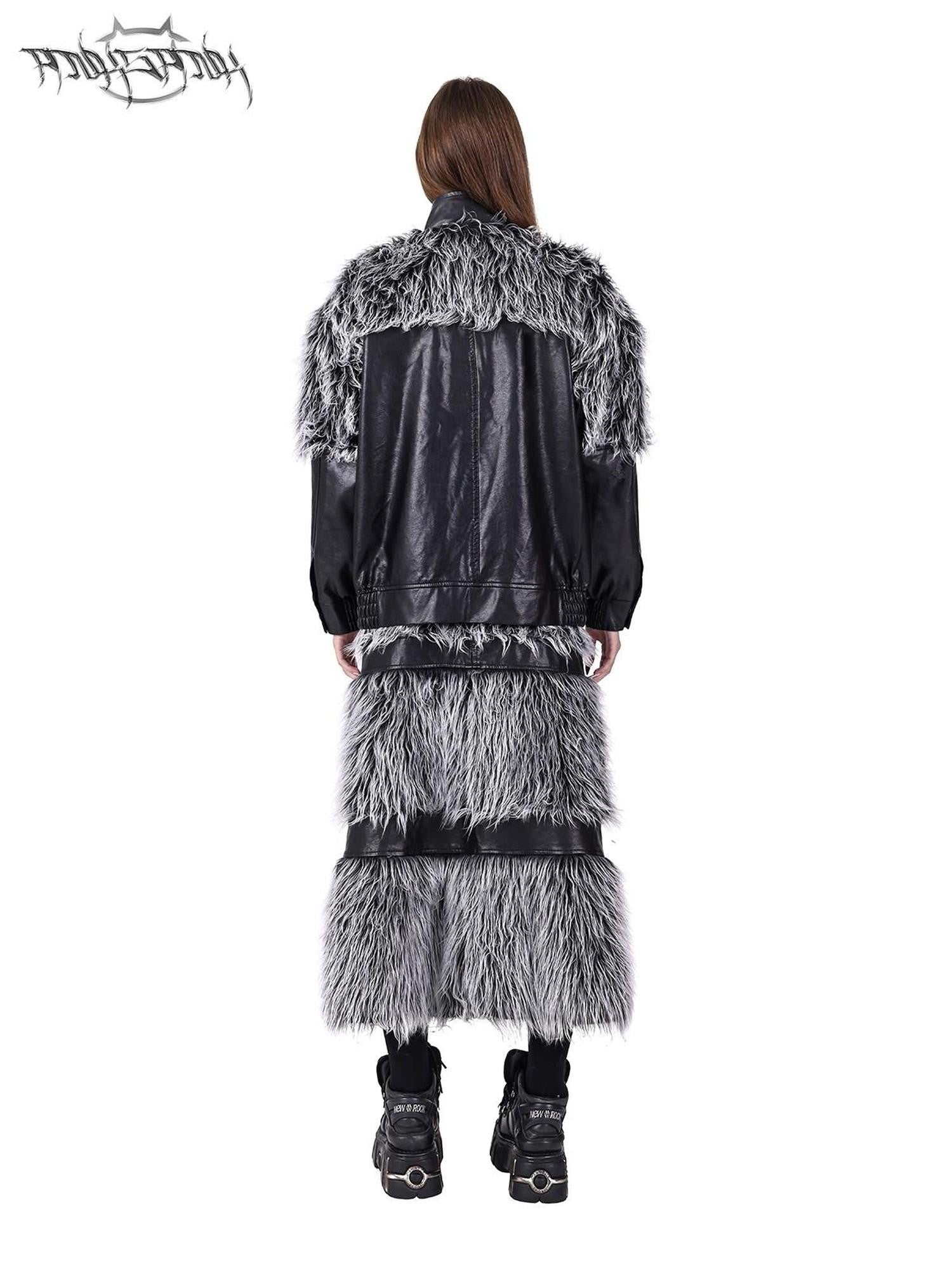 PINKSPINK Black Silver Fur Reversible Panelled Double Zip Women's Faux A-line Skirts