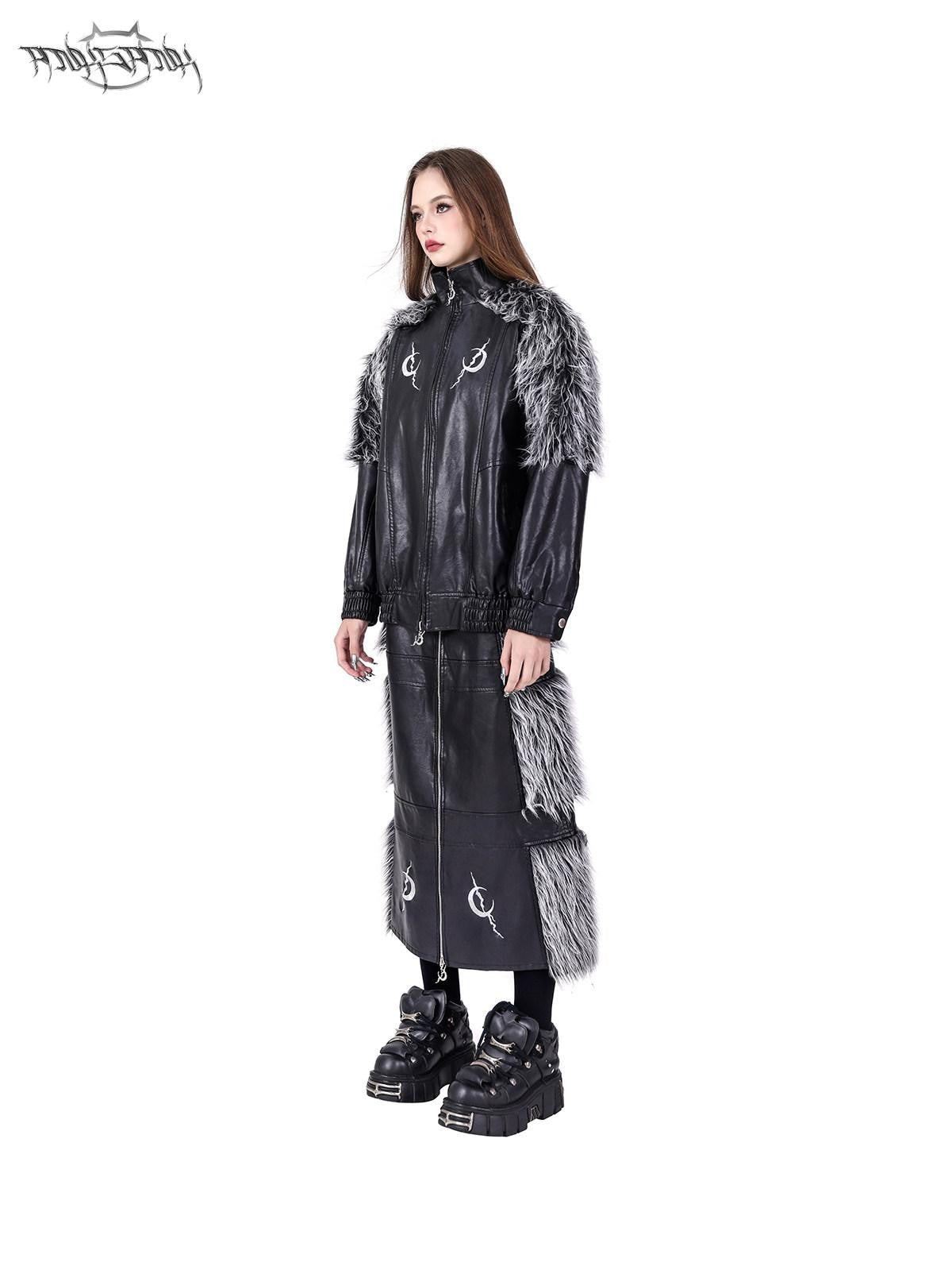 PINKSPINK Black Silver Fur Reversible Panelled Double Zip Women's Faux A-line Skirts