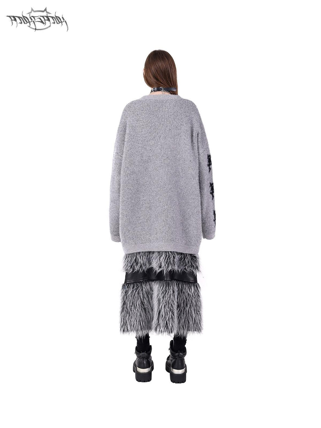 PINKSPINK Black Silver Fur Reversible Panelled Double Zip Women's Faux A-line Skirts