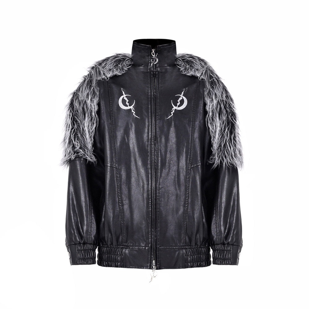 PINKSPINK_Black_Silver_Patchwork_Faux_Fur_Double_Zipper_Women's_Washed_Leather_Jackets_745165382618_MISSTT