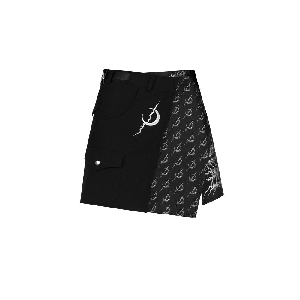 PINKSPINK_Black_Solid_Asymmetrical_Buckle_Apron_A_Line_Mid_Waist_Women's_Mini_Skirts_747695474523_MISSTT