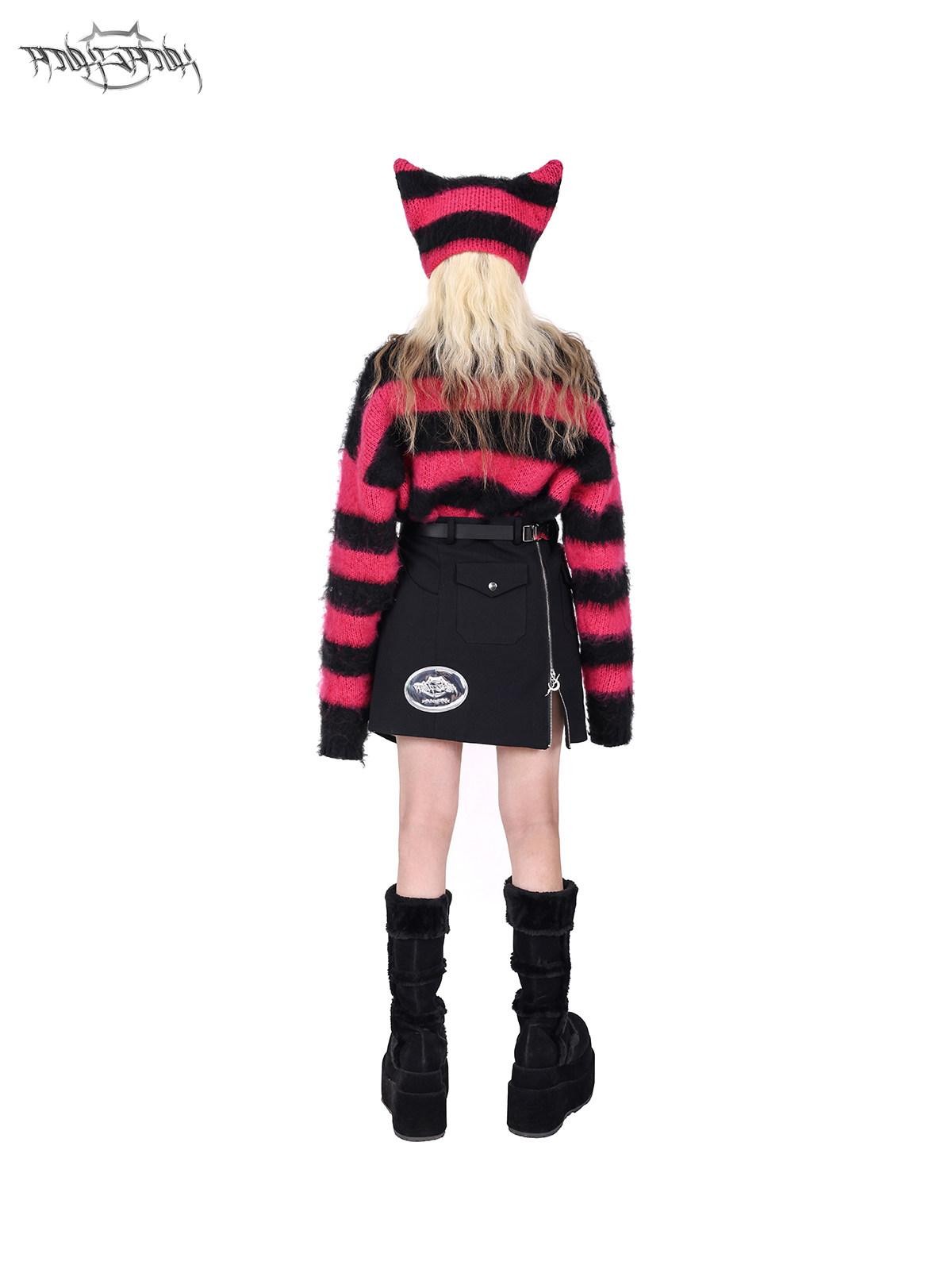 PINKSPINK Black Solid Asymmetrical Buckle Apron A Line Mid Waist Women's Mini Skirts