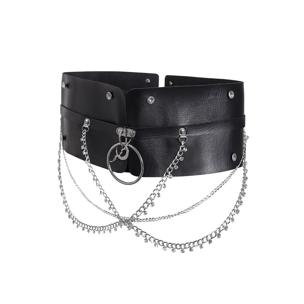 PINKSPINK_Black_Sparkling_Rhinestone_Inlaid_Rock_Style_Women's_Pu_Waist_Belts_704102445708_MISSTT