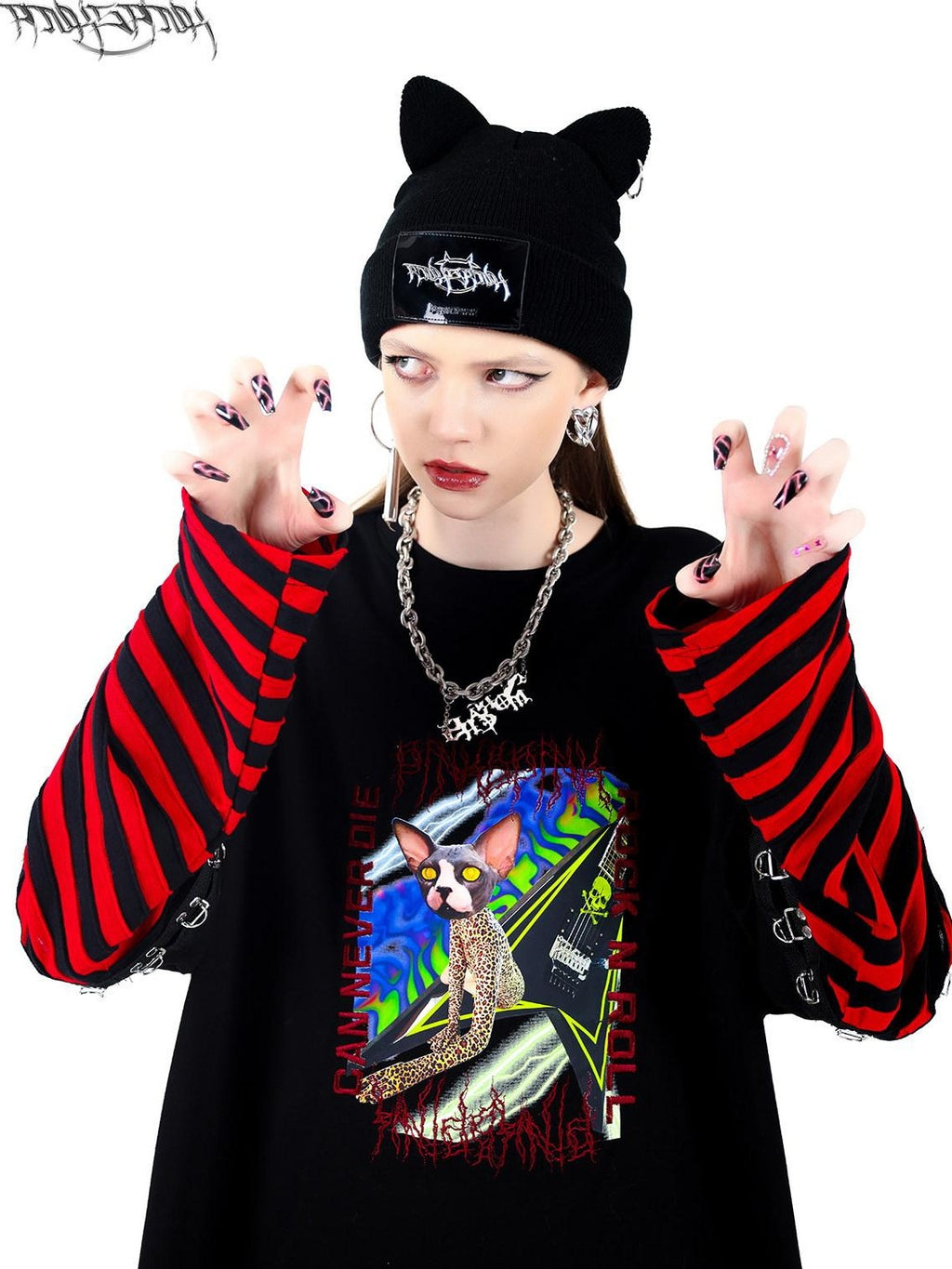 PINKSPINK Black Sphinx Cat Ear Punk Ring Hip Hop Women's Cotton Knit Beanies