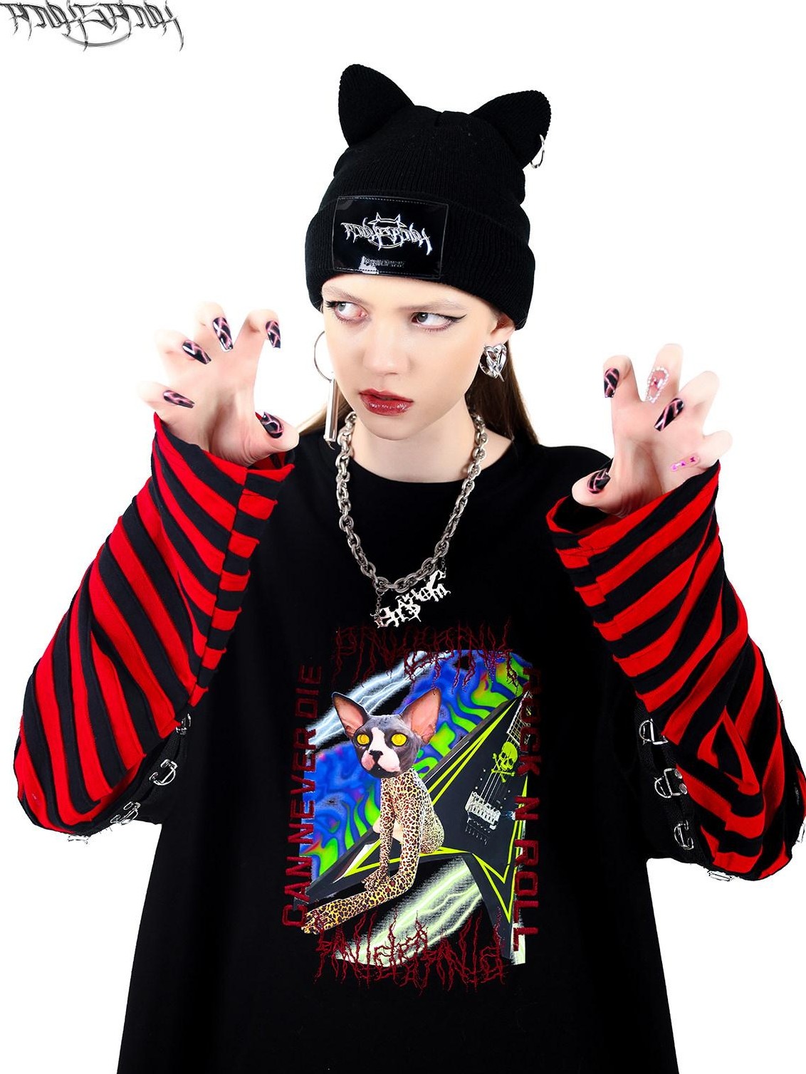 PINKSPINK Black Sphinx Cat Ear Punk Ring Hip Hop Women's Cotton Knit Beanies