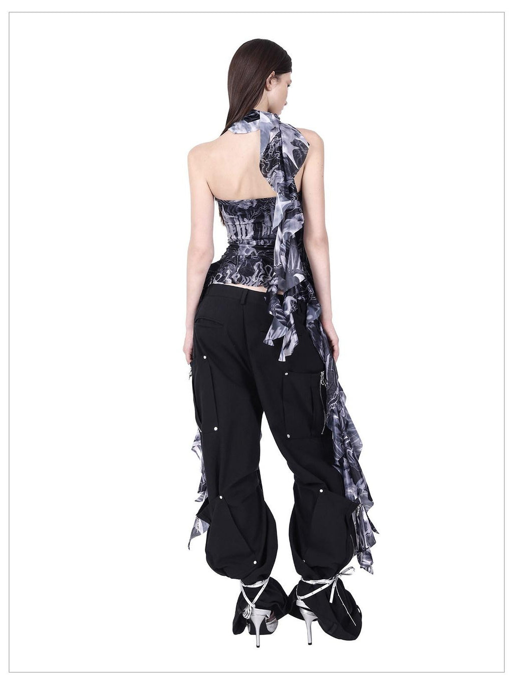 PINKSPINK Black Sphynx Cat White Flame Print Women's Polyester Tube Tops