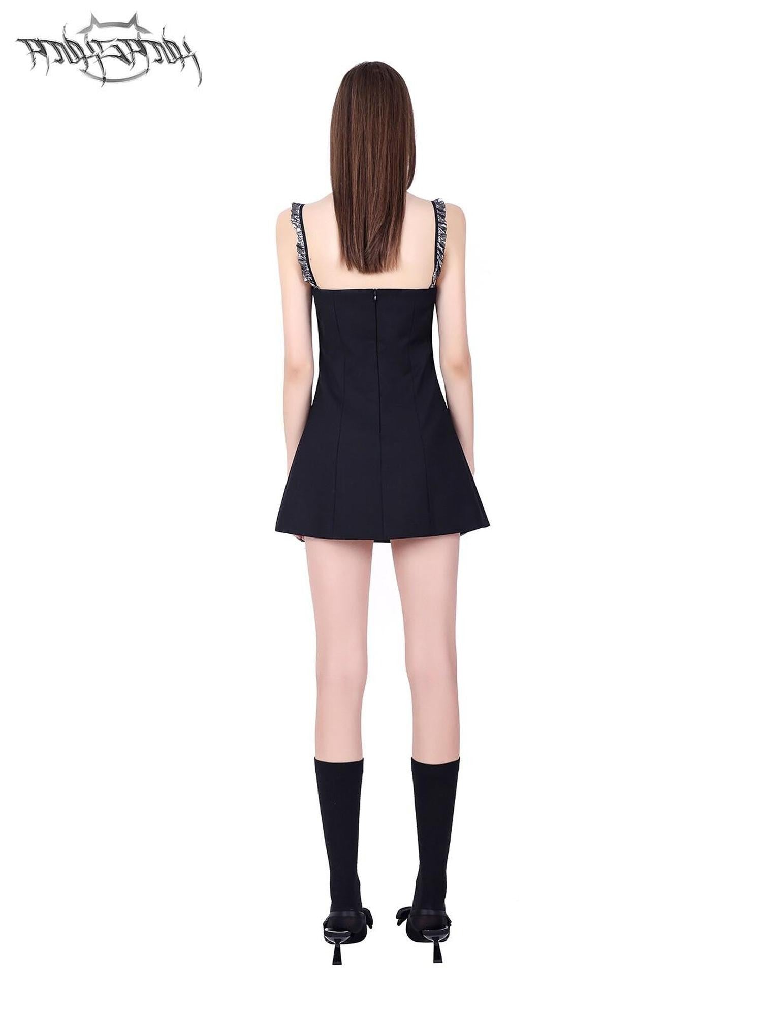 PINKSPINK Black Studded Bow A Line Hot Girl Edgy Women's Slip Mini Dresses