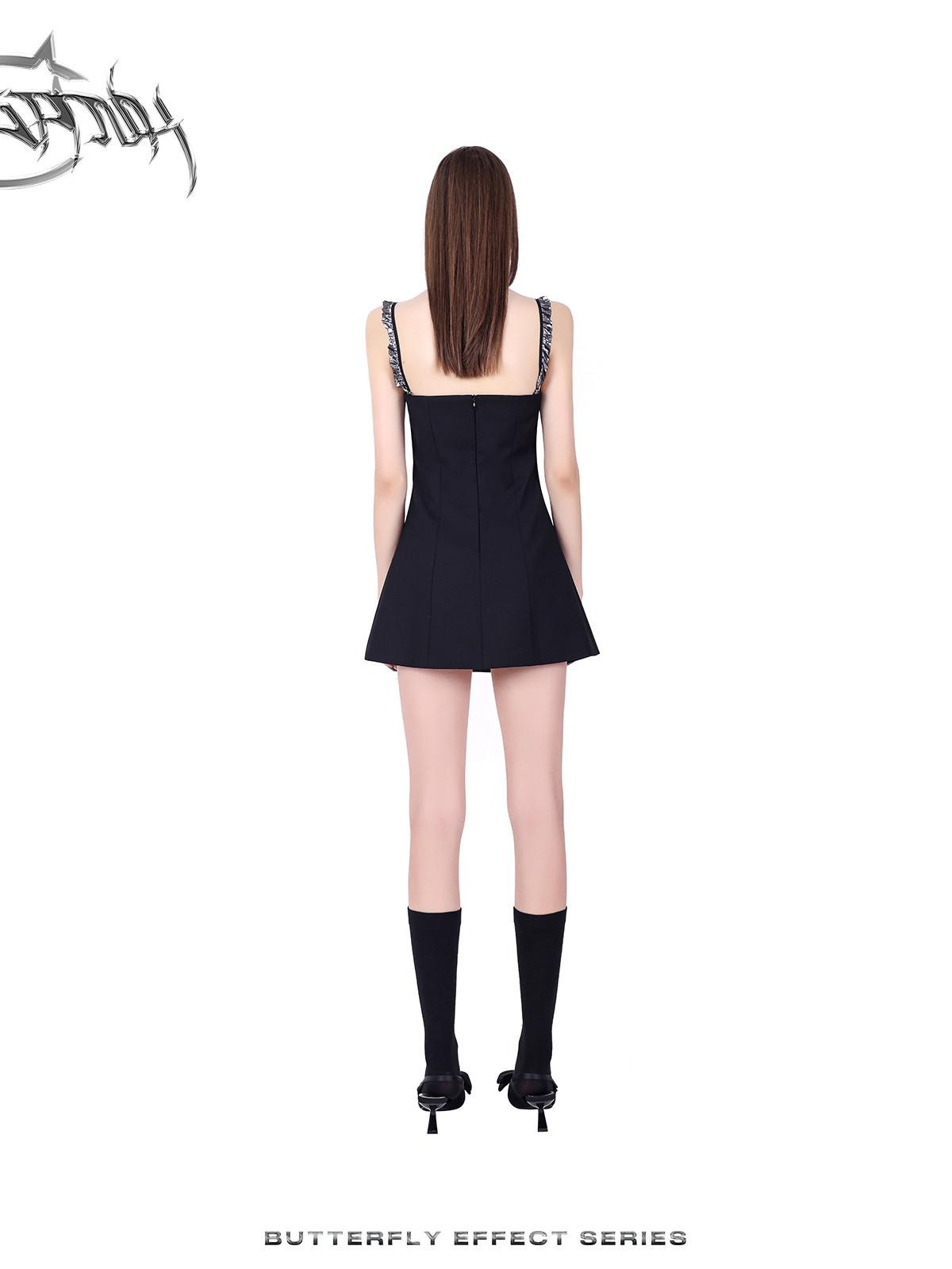 PINKSPINK Black Studded Bow A Line Hot Girl Edgy Women's Slip Mini Dresses