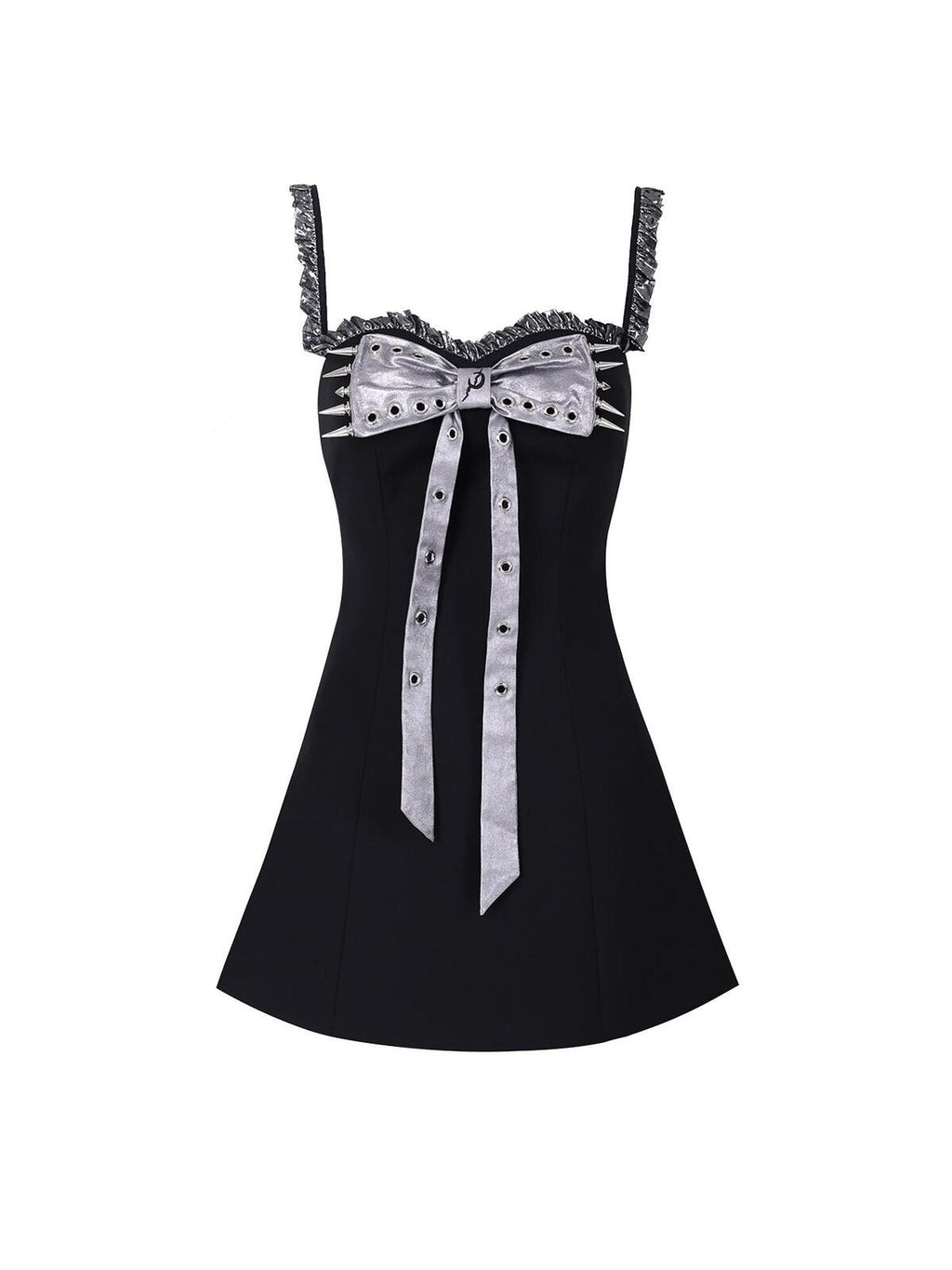 PINKSPINK Black Studded Bow Spaghetti Strap A Line Women's Slip Mini Dresses