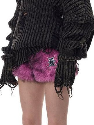 PINKSPINK Black Studded Distressed Women's Acrylic Blend Off-shoulder Sweaters
