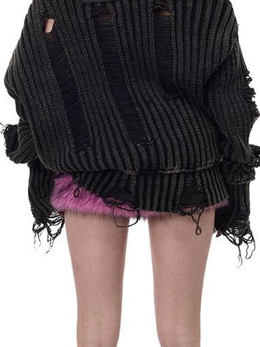 PINKSPINK Black Studded Distressed Women's Acrylic Blend Off-shoulder Sweaters