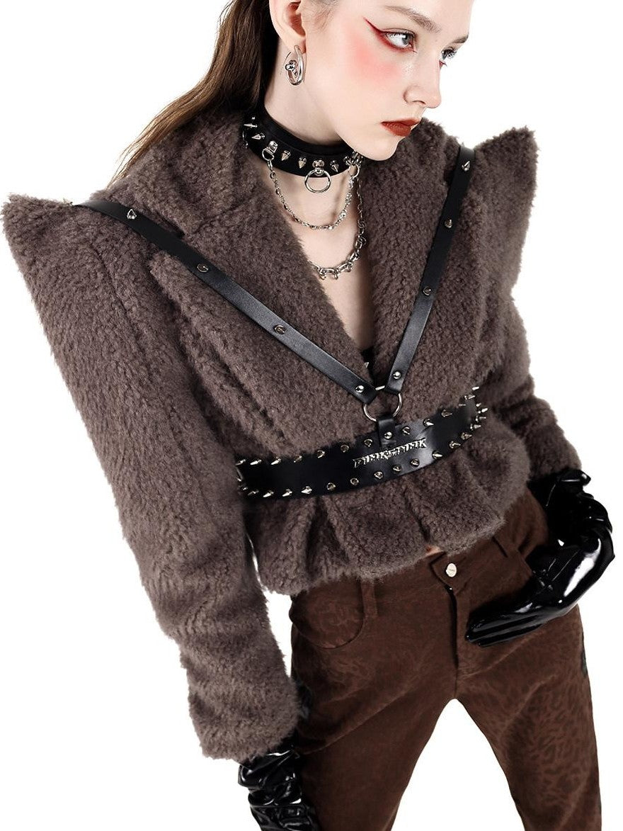 PINKSPINK Black Studded Rhinestone Rock Choker Multi Layer Women's Leather Necklaces