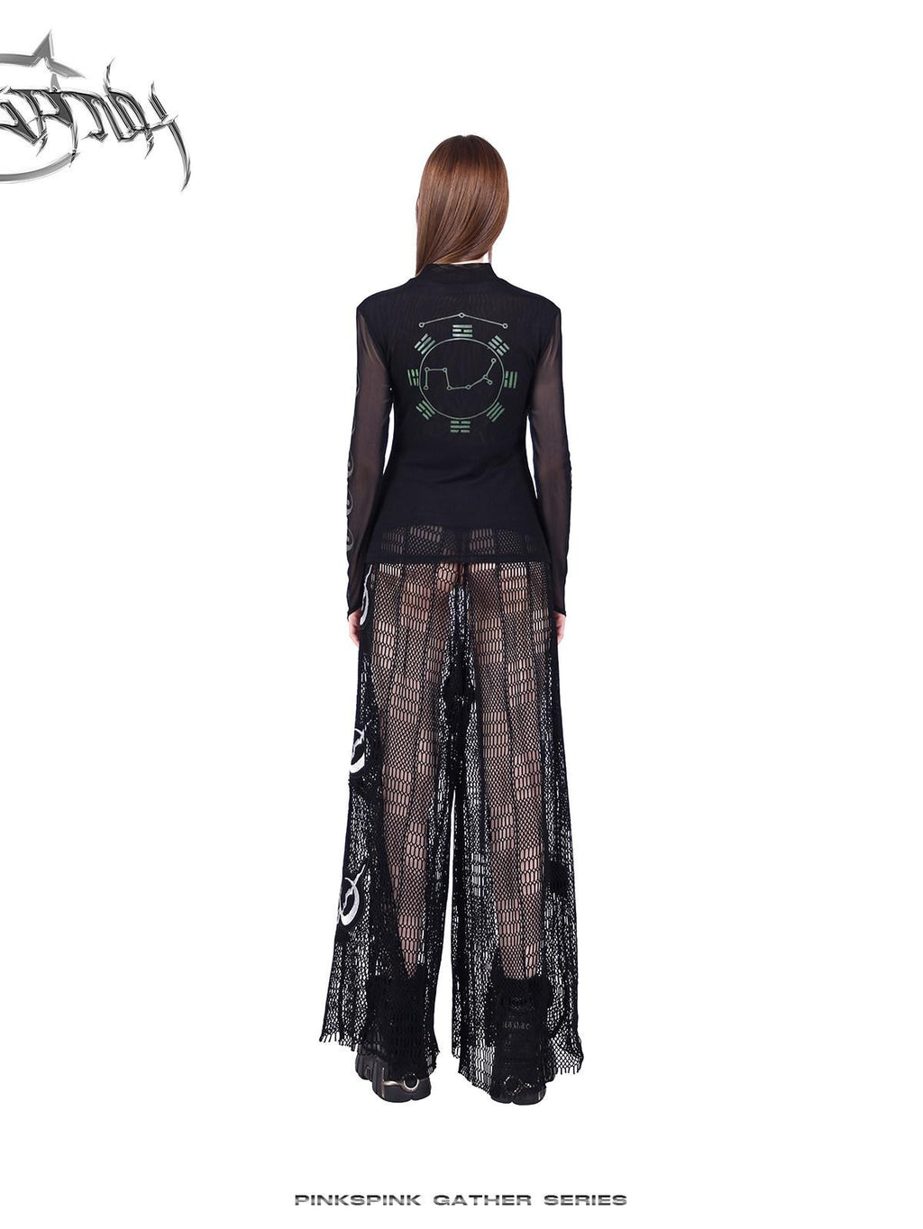 PINKSPINK Black Taiji Mesh Slim Fit Women's Sheer Sun Protective Long Sleeve T-shirts