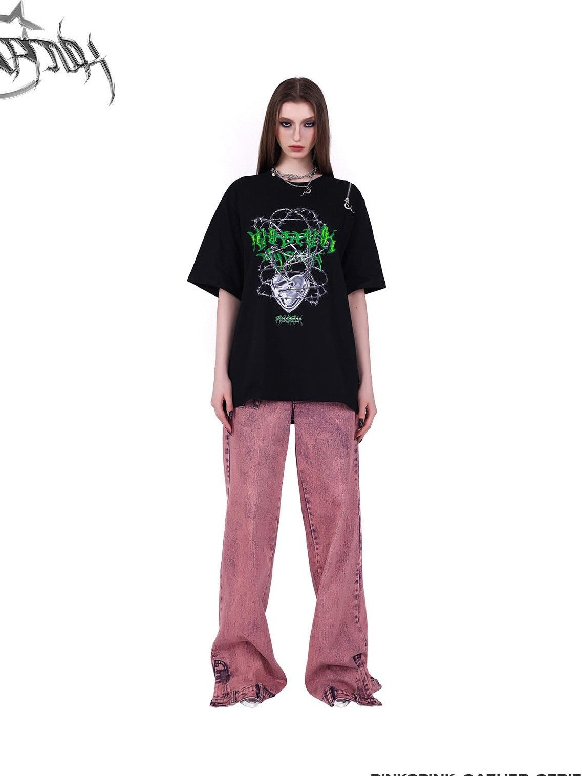 PINKSPINK Black Thorn Heart Zip Punk Women's Cotton Off-shoulder T-shirts