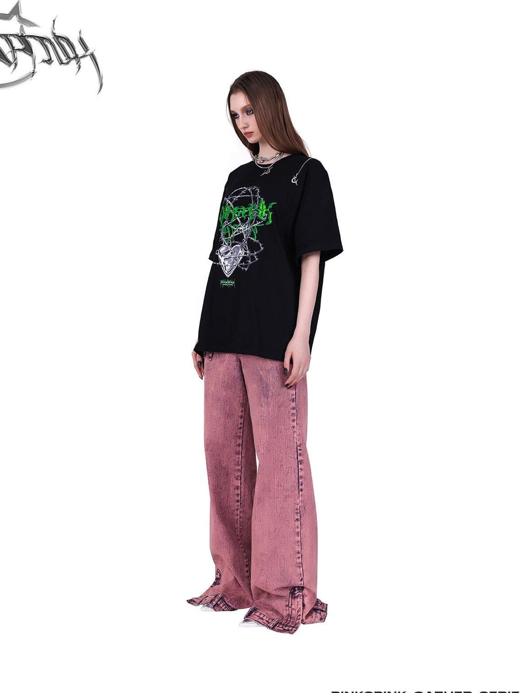 PINKSPINK Black Thorn Heart Zip Punk Women's Cotton Off-shoulder T-shirts