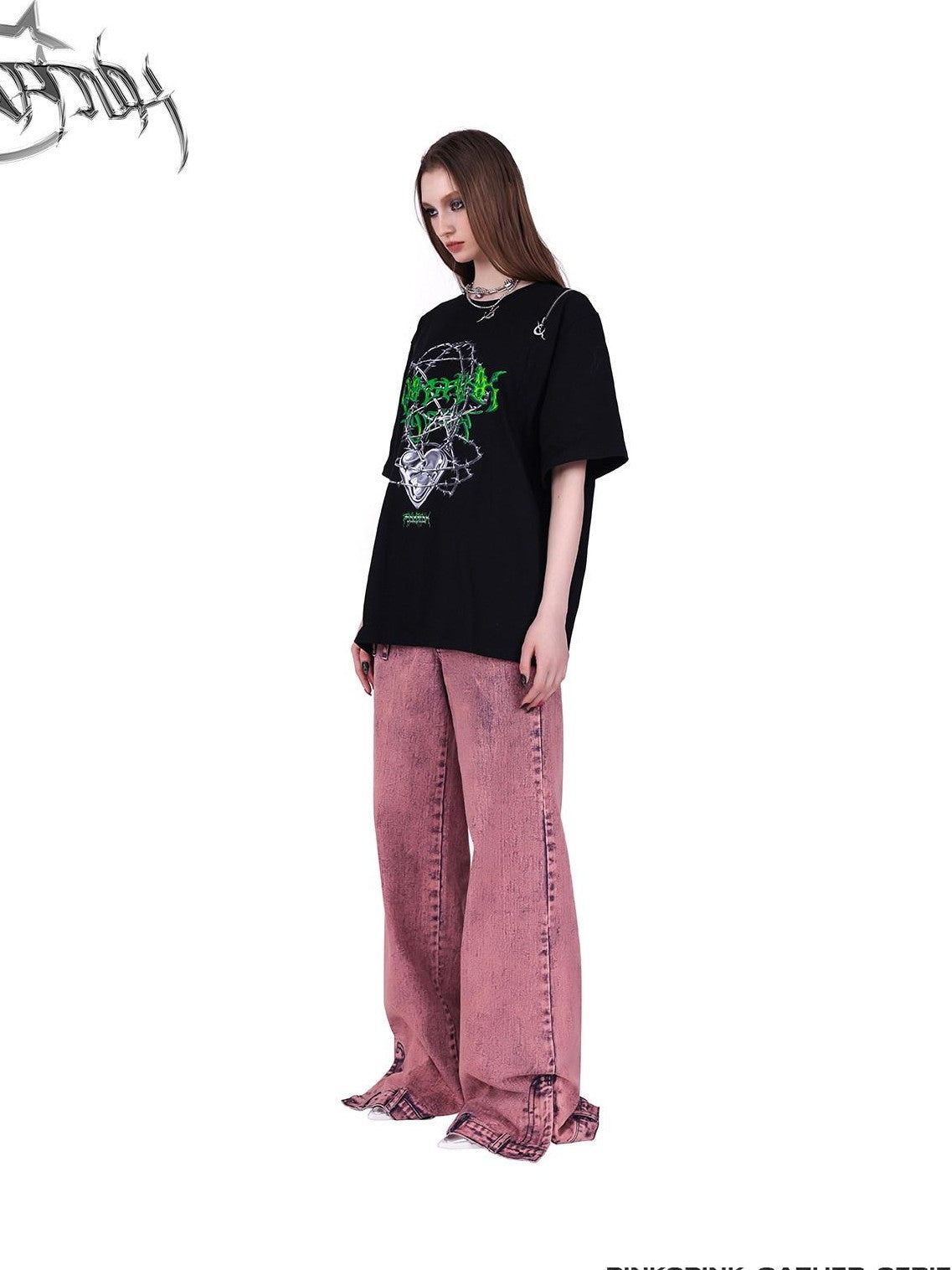 PINKSPINK Black Thorn Heart Zip Punk Women's Cotton Off-shoulder T-shirts
