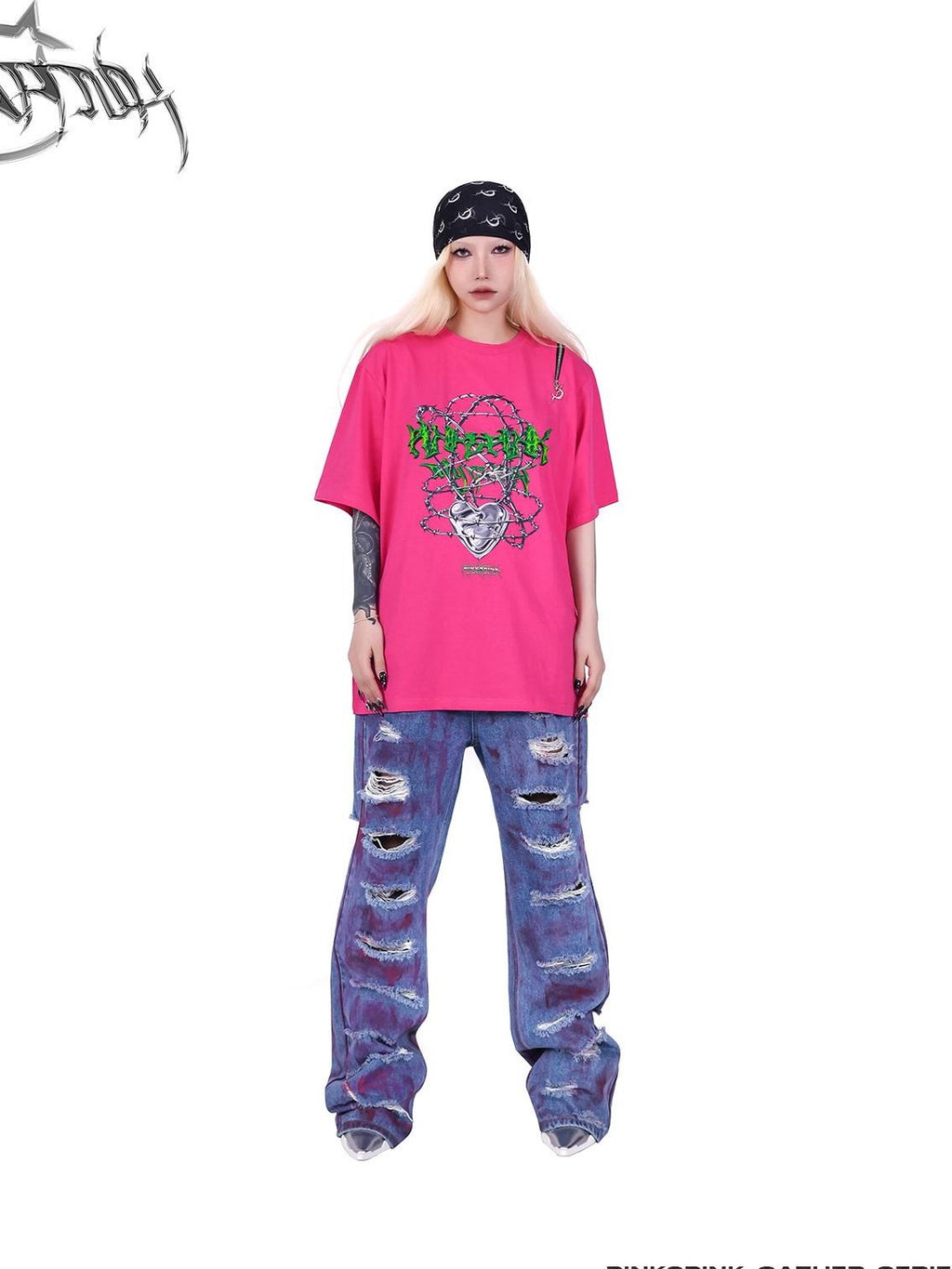 PINKSPINK Black Thorn Heart Zip Punk Women's Cotton Off-shoulder T-shirts
