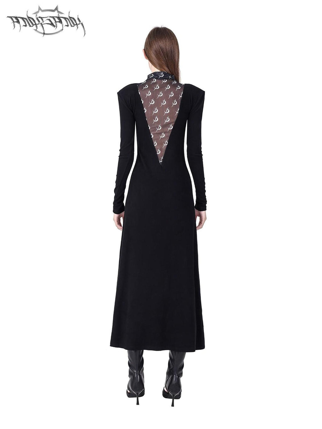 PINKSPINK Black Tulle Splice Padded Shoulder Women's Casual Maxi Dresses