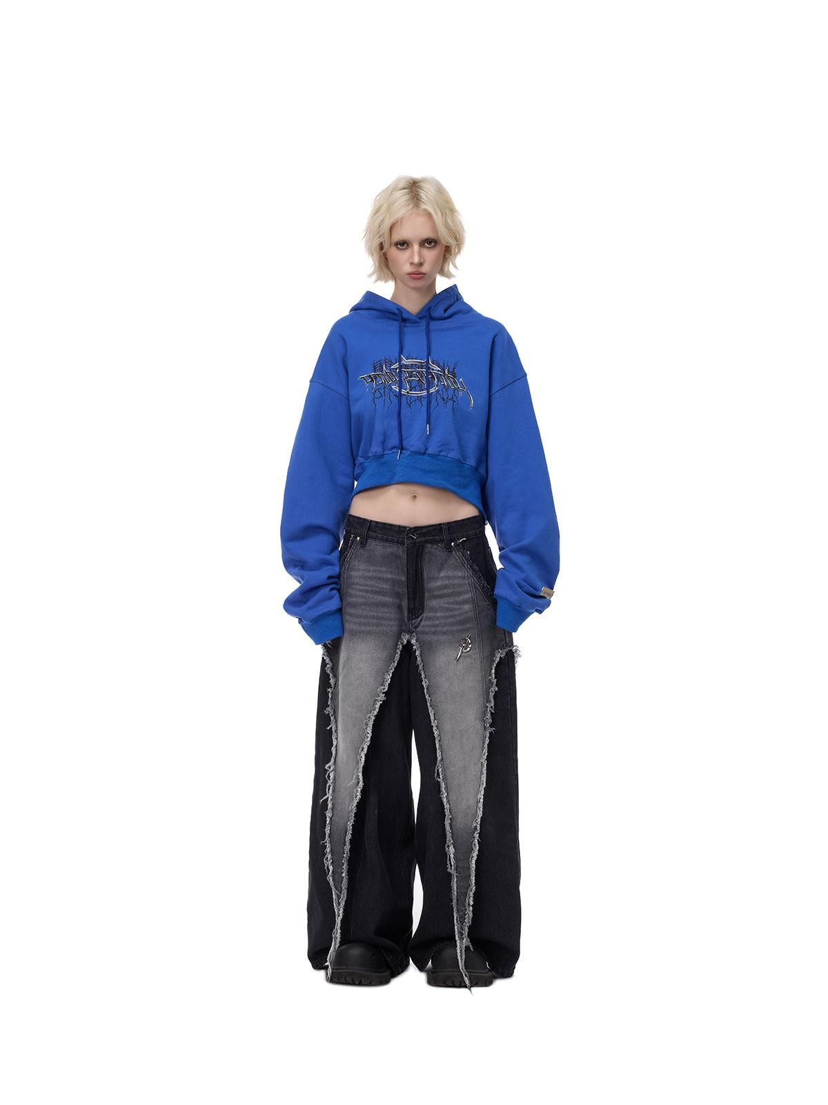 PINKSPINK Black Washed Distressed Punk Low Rise Women's Denim Wide-leg Jeans