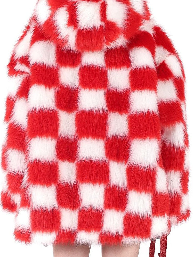PINKSPINK Black White Check Hooded Oversized Women's Cotton Filled Puffer Jackets