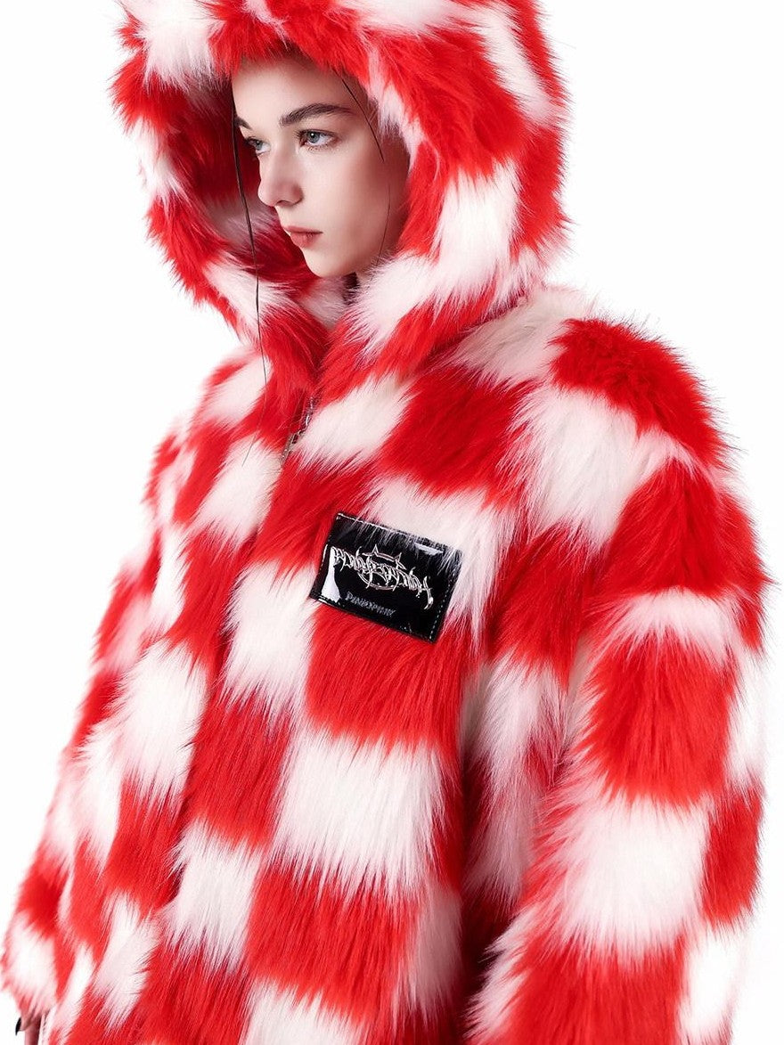 PINKSPINK Black White Check Hooded Oversized Women's Cotton Filled Puffer Jackets