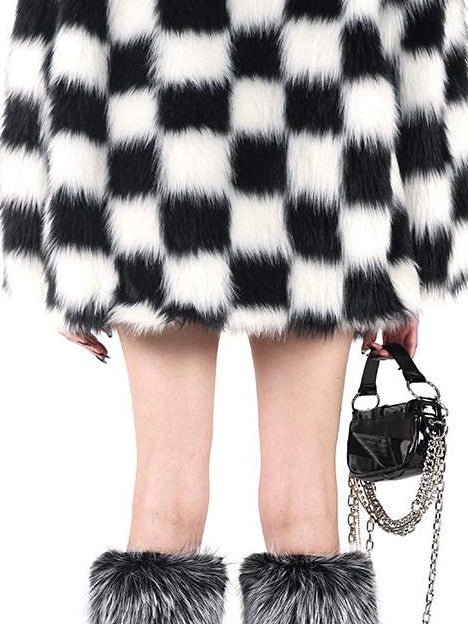 PINKSPINK Black White Check Hooded Oversized Women's Cotton Filled Puffer Jackets