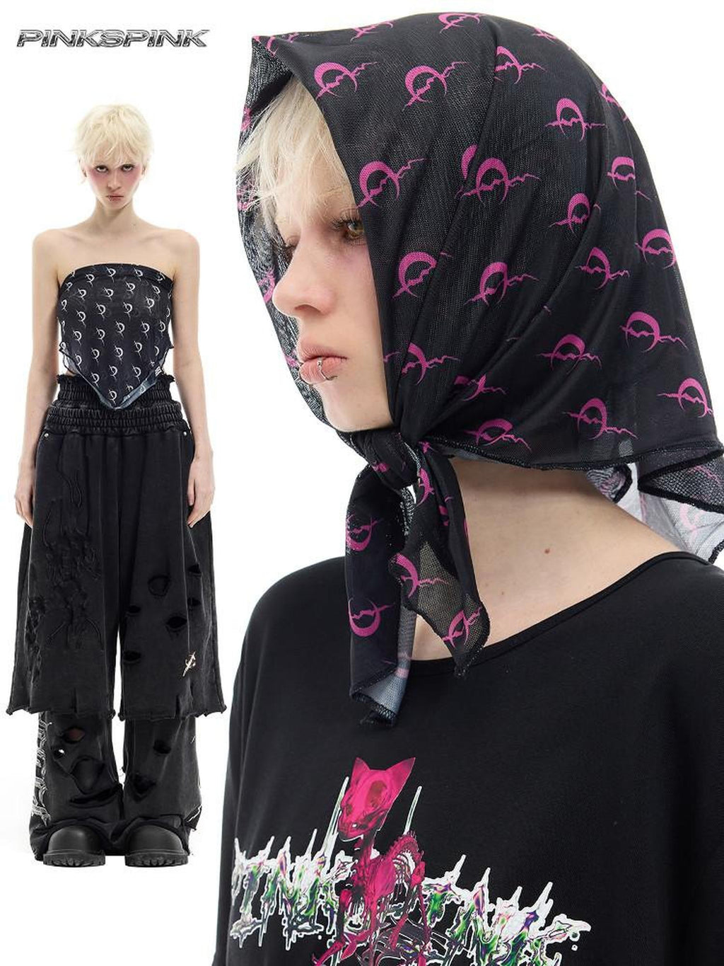 PINKSPINK Black White Geometric Mesh Square Women's Polyester Headdresses