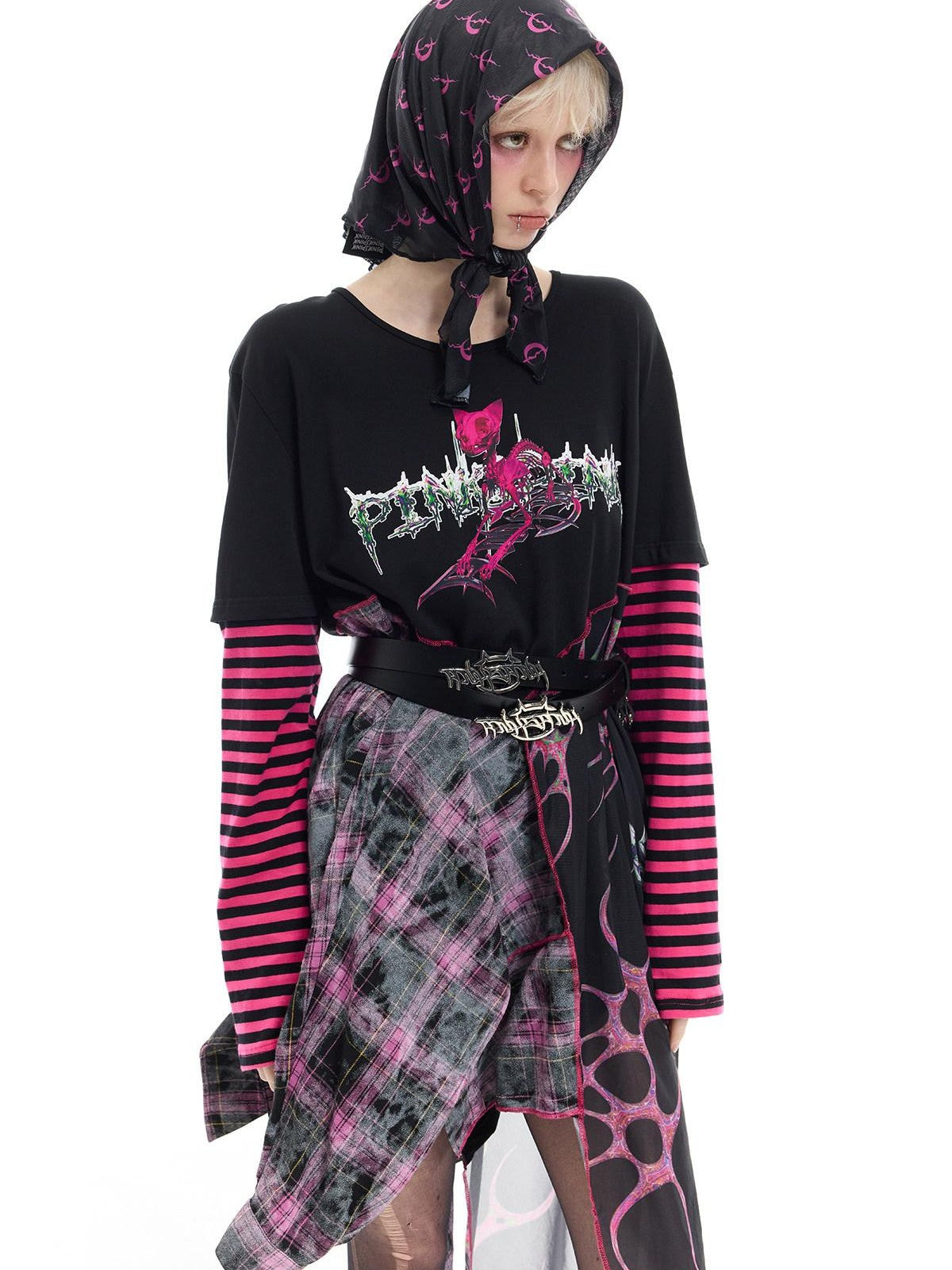 PINKSPINK Black White Geometric Mesh Square Women's Polyester Headdresses