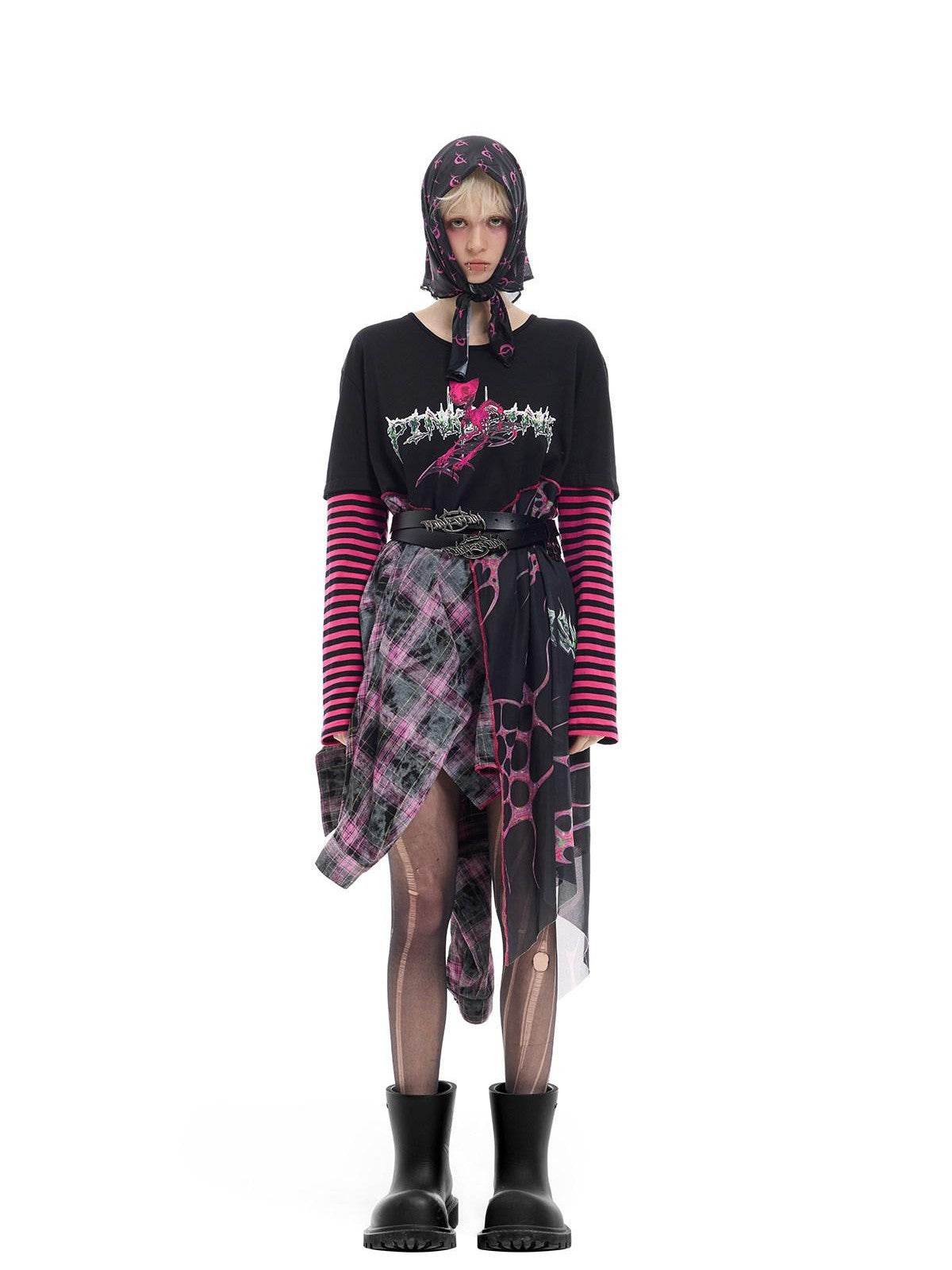 PINKSPINK Black White Geometric Mesh Square Women's Polyester Headdresses