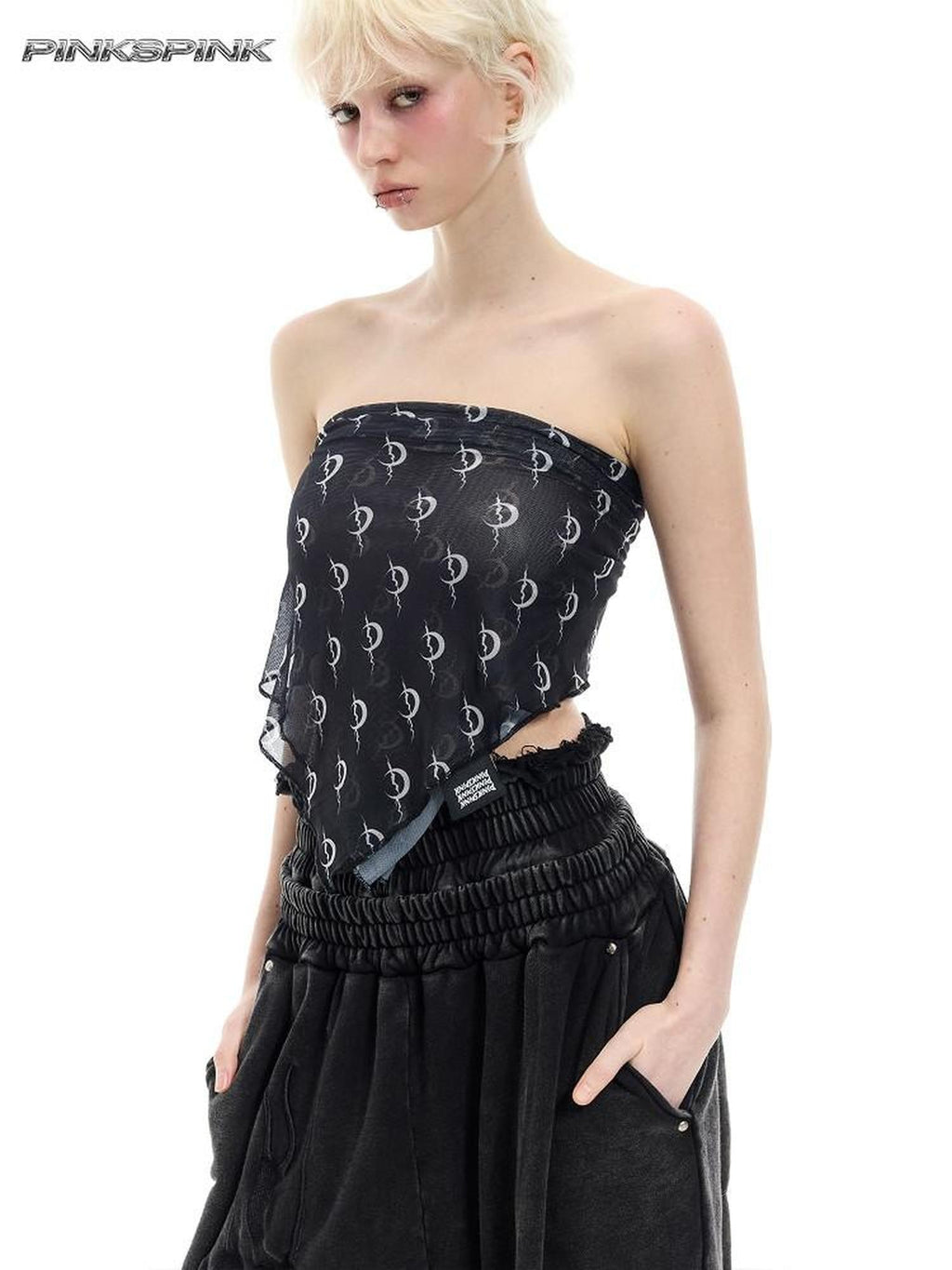 PINKSPINK Black White Geometric Mesh Square Women's Polyester Headdresses
