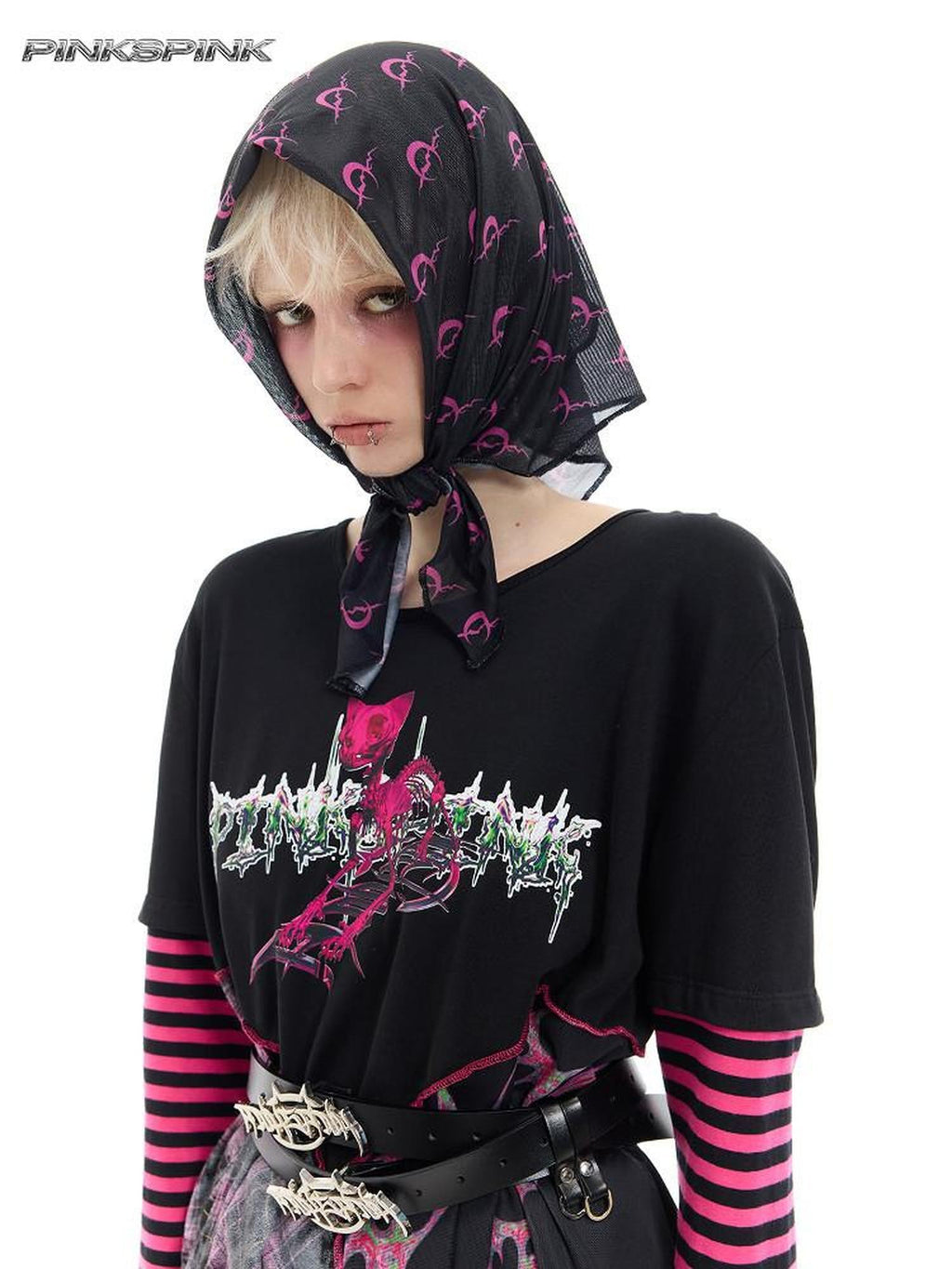 PINKSPINK Black White Geometric Mesh Square Women's Polyester Headdresses