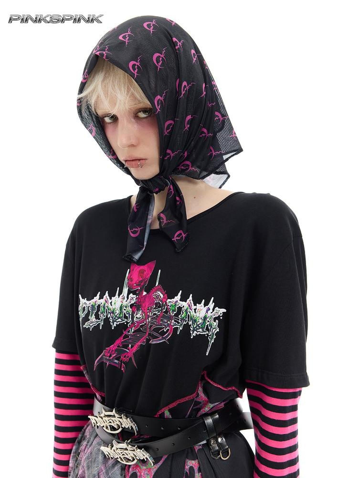 PINKSPINK Black White Geometric Mesh Square Women's Polyester Headdresses